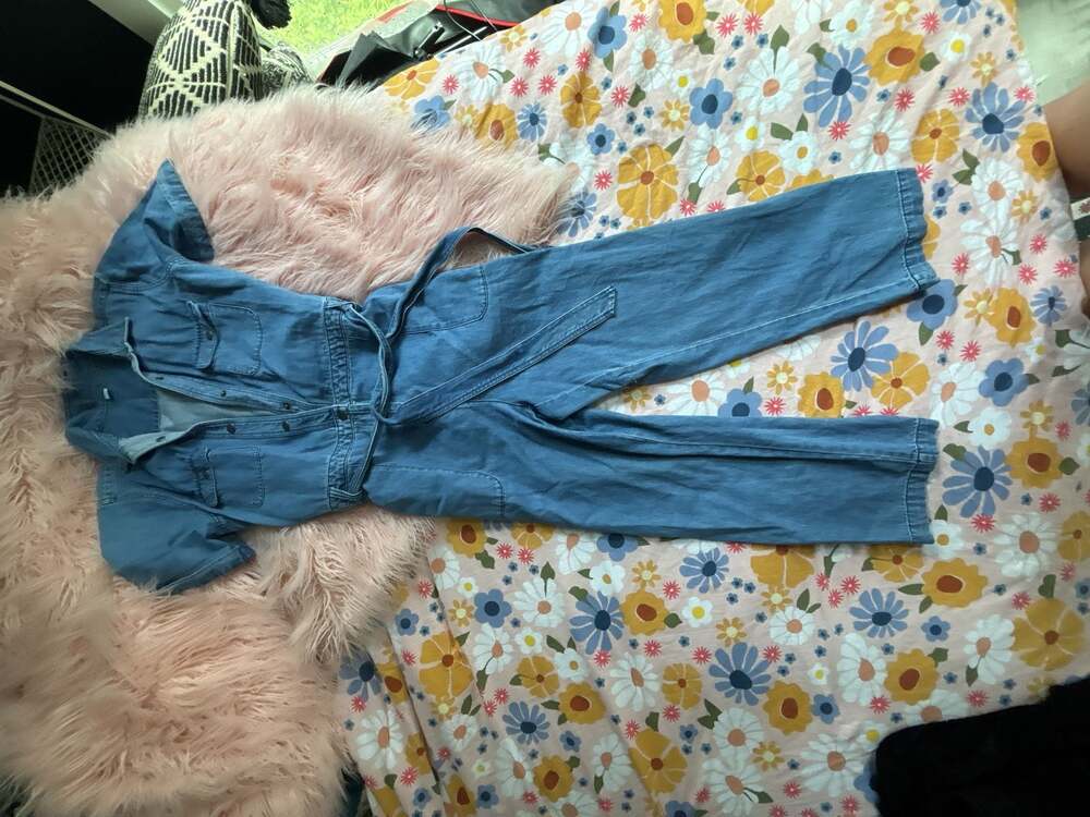 Old Navy Tie-Belt Short-Sleeve Denim Jumpsuit